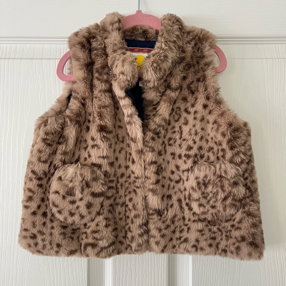 Mini Boden Faux Fur Leopard Vest - Size 4/5